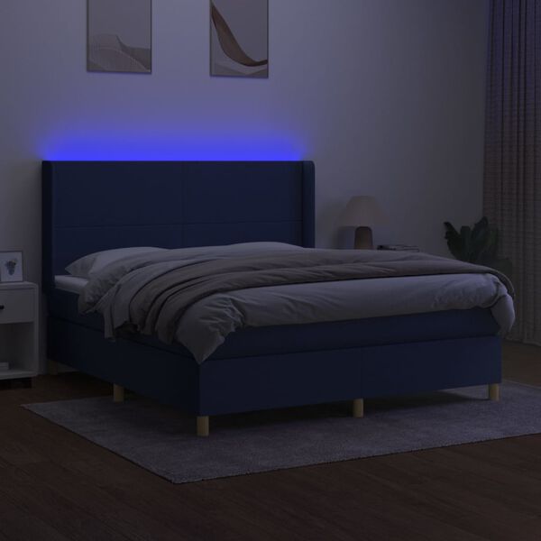 vidaXL Krevet box spring s madracem LED plavi 180x200 cm od tkanine