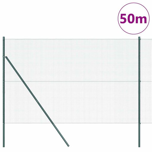 vidaXL Stup za ogradu Zelena 50 x 1,5 m (16 x 16 mm mreža) Čelik i PVC
