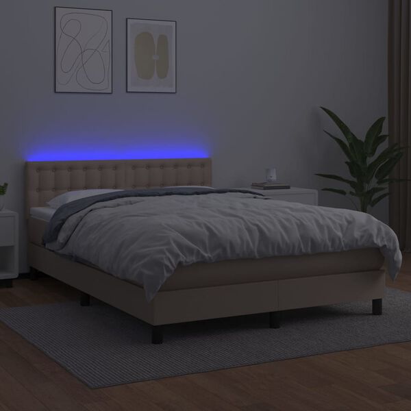 vidaXL Krevet box spring madrac LED cappuccino 140x200cm umjetna koža