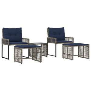 vidaXL Set vanjskog namje&scaron;taja s jastukom 5 pcs Siva i mornarsko plava
