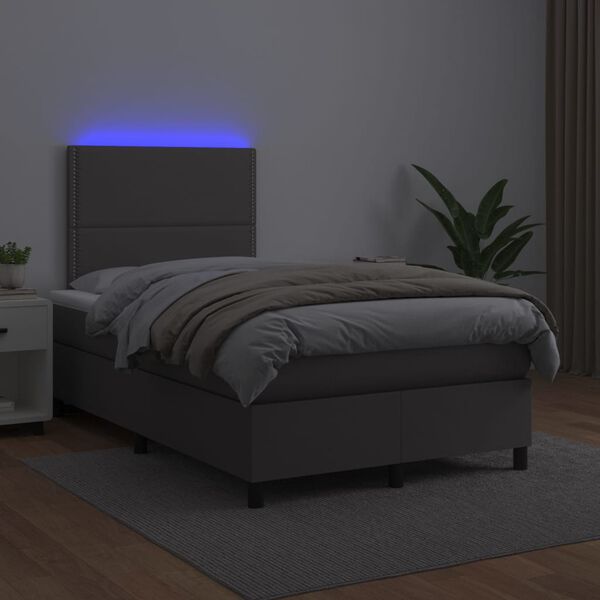 vidaXL Krevet box spring s madracem LED sivi 120x200cm od umjetne kože