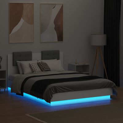 vidaXL Okvir kreveta s uzglavljem i LED svjetlima bijeli 120 x 190 cm