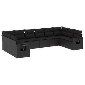 vidaXL 10-dijelni set vrtnih sofa s jastucima crni od poliratana
