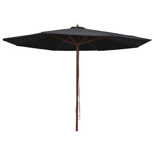 vidaXL Vrtni suncobran s drvenom &scaron;ipkom 350 cm crni