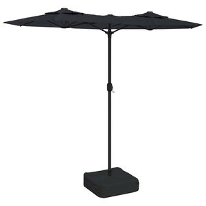 vidaXL Dvostruki vrtni suncobran s LED svjetlima crni 316 x 145 cm