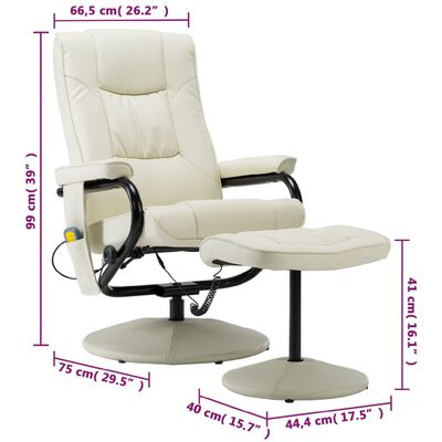vidaXL Masažna fotelja s osloncem za noge od umjetne kože krem