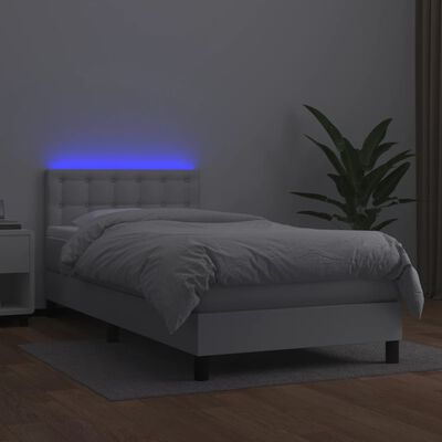 vidaXL Krevet box spring s madracem LED bijeli 90x200 cm umjetna koža