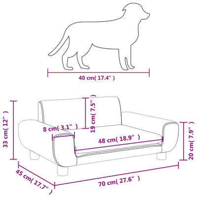 vidaXL Krevet za pse svjetlosivi 70 x 45 x 33 cm baršunasti