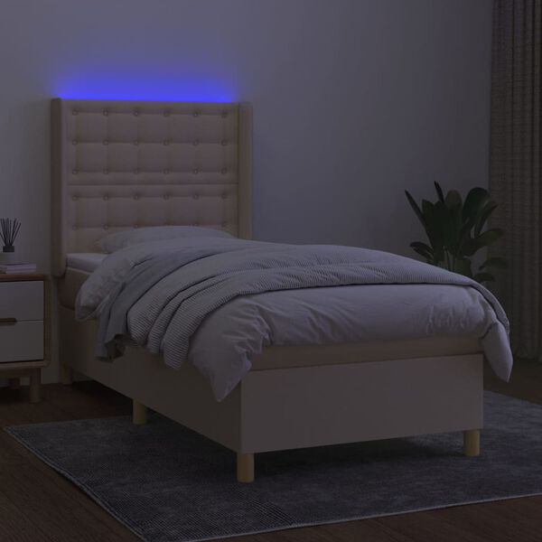 vidaXL Krevet box spring s madracem LED krem 90x200 cm od tkanine