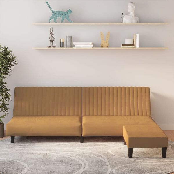 vidaXL Dvosjed na razvlačenje s tabureom smeđi bar&scaron;unasti