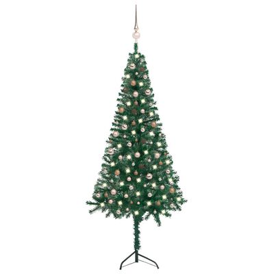 vidaXL Kutno umjetno božićno drvce LED s kuglicama zeleno 240 cm PVC