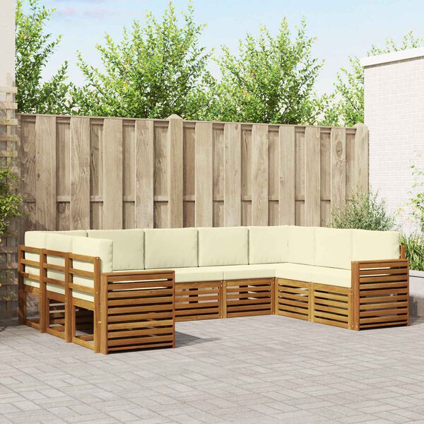 vidaXL Sekcijska garnitura 9 pcs Prirodna i krem Čvrsto drvo akacije