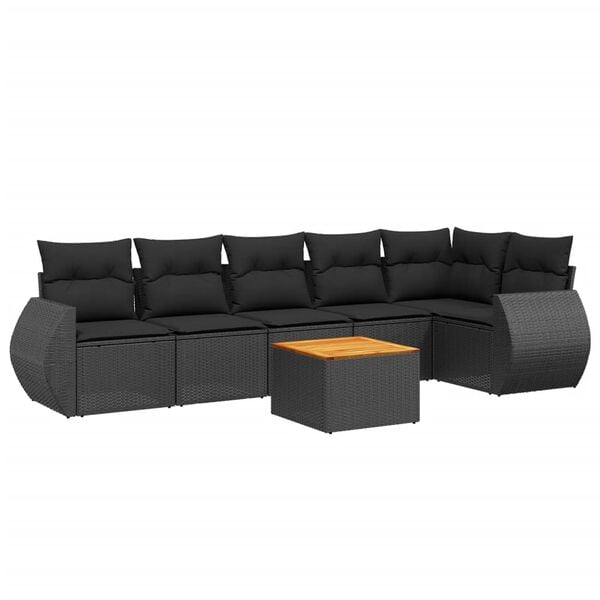 vidaXL 7-dijelni set vrtnih sofa od poliratana s jastucima crni