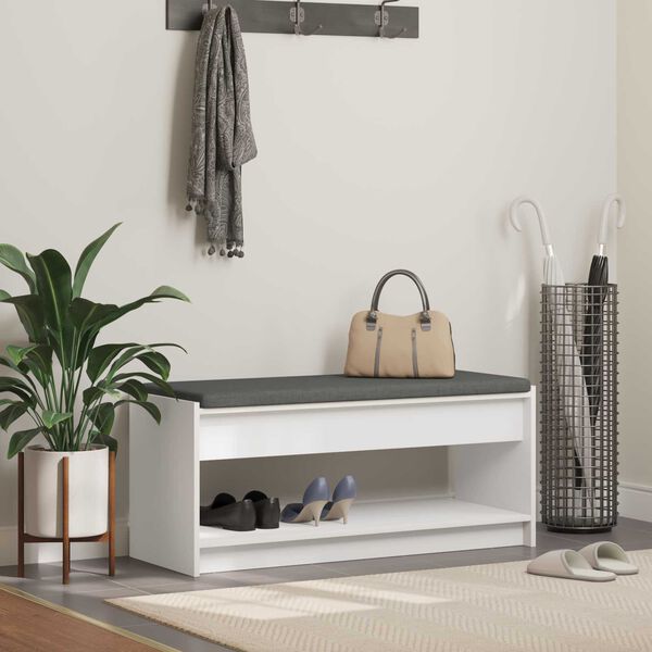 vidaXL Klupa za hodnik s jastukom s policom Bijeli 103 x 38 x 45 cm