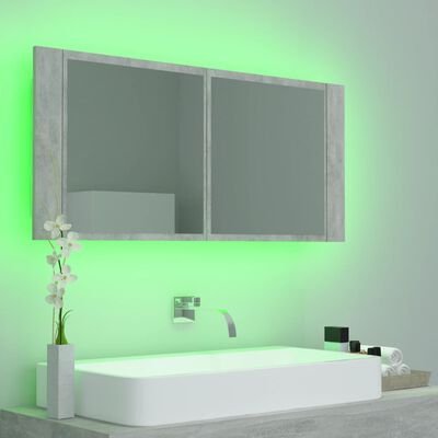 vidaXL LED kupaonski ormarić s ogledalom siva boja betona akrilni