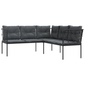 vidaXL Vrtna sofa s jastucima L-oblika crna od čelika i tekstilena