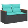 vidaXL Vrtna sofa s jastucima za 2 osobe, crna, poli ratan