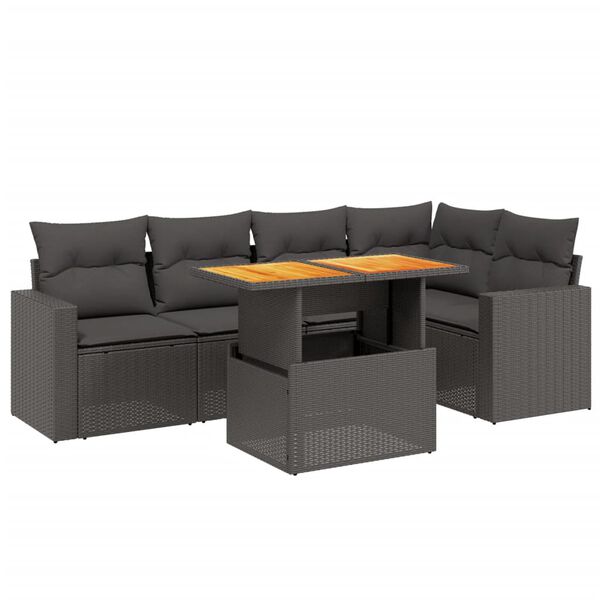 vidaXL 6-dijelni set vrtnih sofa s jastucima crni od poliratana