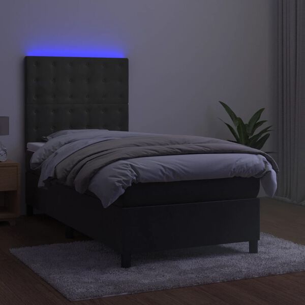 vidaXL Krevet box spring s madracem LED tamnosivi 90x190 cm bar&scaron;un