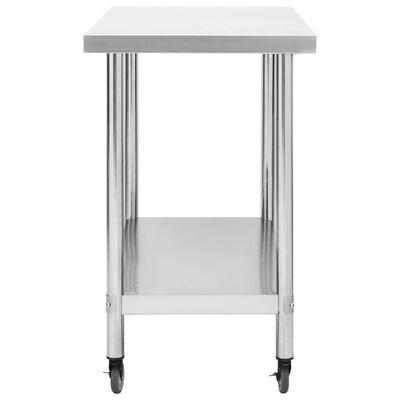 vidaXL Kuhinjski radni stol s kotačima 100x30x85 cm nehrđajući čelik
