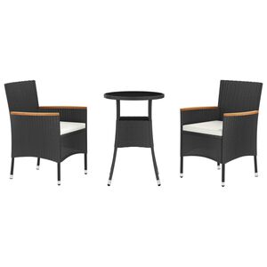vidaXL 3-dijelni vrtni bistro set od poliratana s jastucima crni