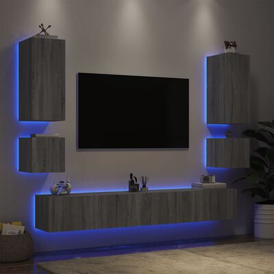 vidaXL 6-dijelni zidni TV ormarići s LED svjetlima boja hrasta