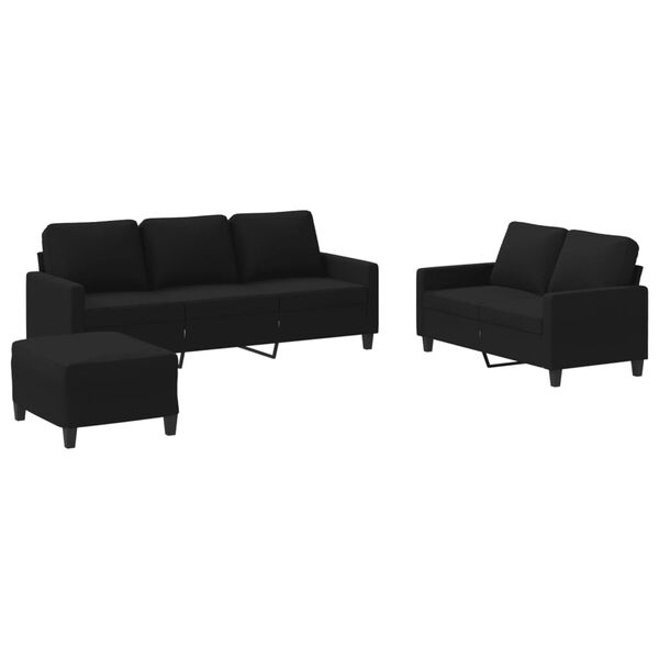 vidaXL 3-dijelni set sofa s jastucima crni od tkanine
