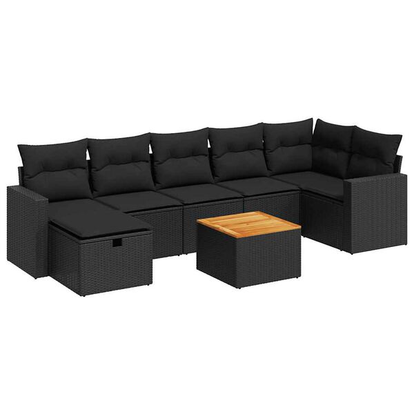 vidaXL 8-dijelni set vrtnih sofa od poliratana s jastucima crni