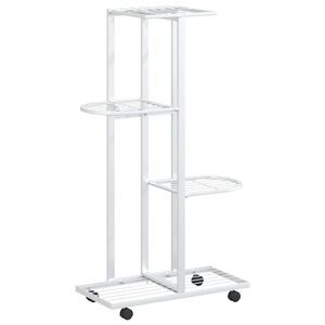 vidaXL Stalak za cvijeće 4 kata s kotačima 44x23x80 cm bijeli željezni