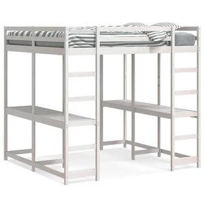 vidaXL Krevet na kat sa stolom i ljestvama bijeli 140x200 cm borovina