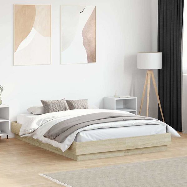 vidaXL Okvir za krevet boja hrasta 135x190 cm od konstruiranog drva