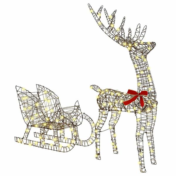 vidaXL Reindeer vuče saonice Topla bijela 70 x 26 x 128,5 cm Ratan