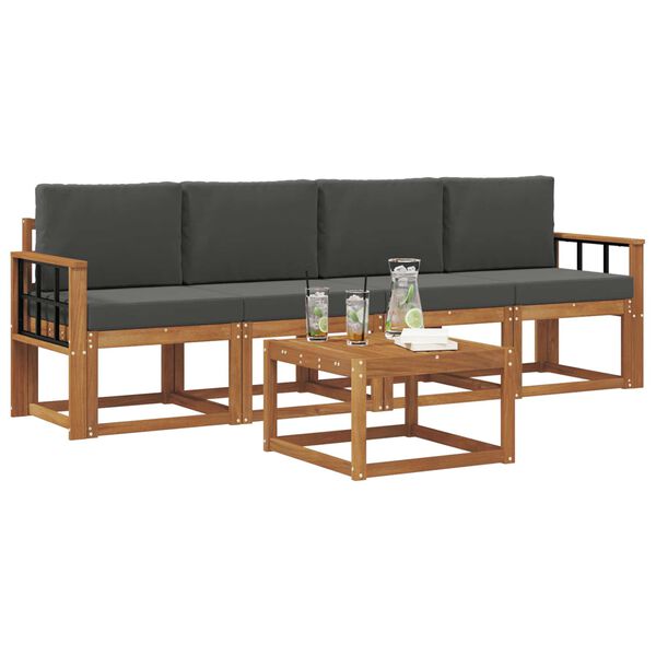 vidaXL Set vanjskih sofa 5 pcs Prirodna i antracit Čvrsto drvo akacije