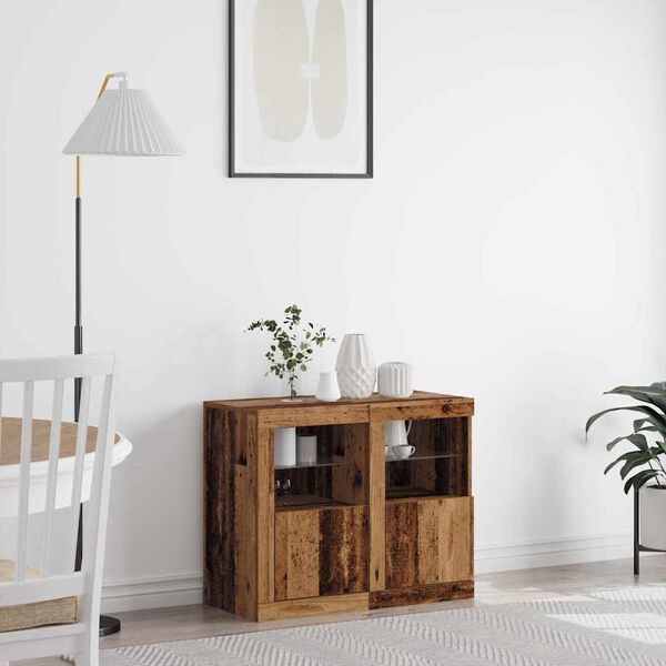 vidaXL LED komoda 2 pcs Staro drvo 41 x 37 x 67 cm Konstruirano drvo