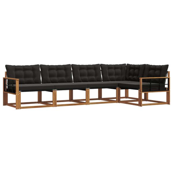 vidaXL Set vanjskih sofa s jastukom 5 pcs Prirodna i crna