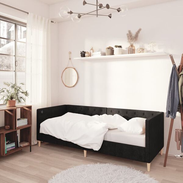 vidaXL Dnevni ležaj s USB-om crni od tkanine 90 x 200 cm