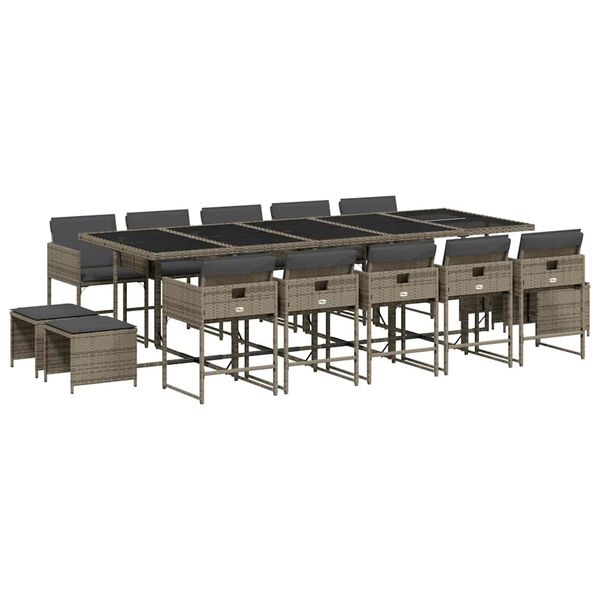 vidaXL 15-dijelni vrtni blagovaonski set s jastucima poliratan sivi