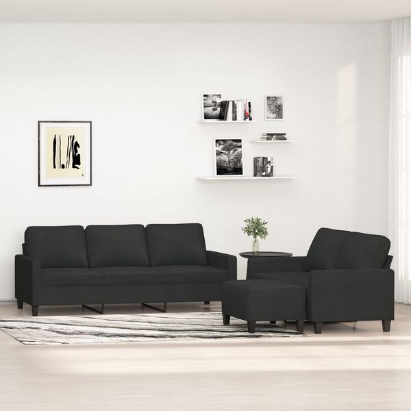 vidaXL 3-dijelni set sofa s jastucima crni od tkanine