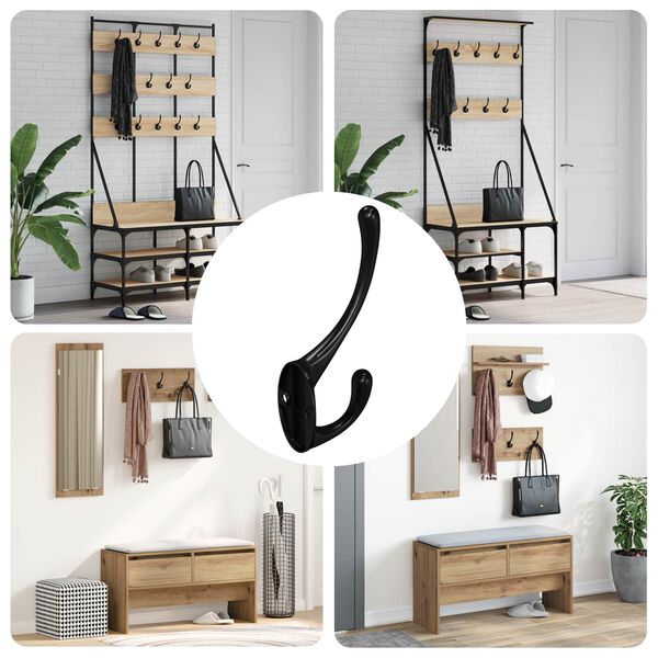 vidaXL Kuka za odjeću 12 pcs Crna 102 x 29 x 47mm Cink legura