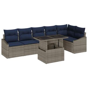 vidaXL Sjedeća garnitura za vrt Podesiva 7 pcs Siva i mornarsko plava
