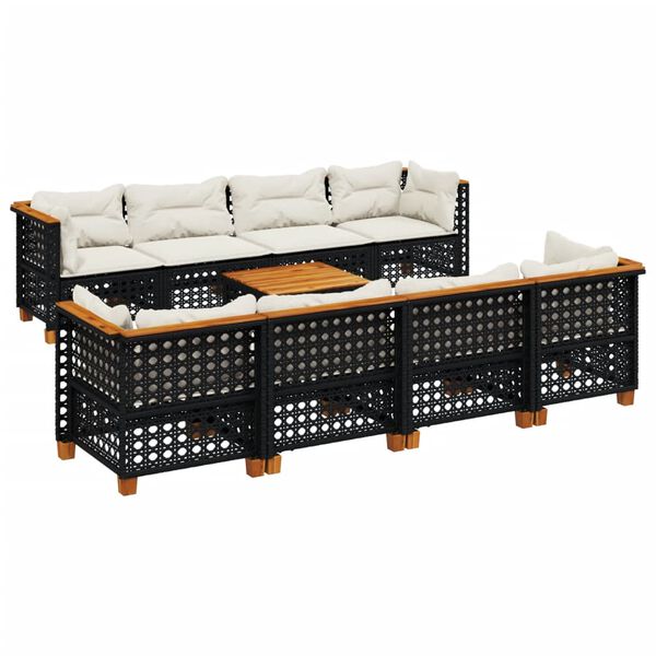 vidaXL 9-dijelni set vrtnih sofa s jastucima crni od poliratana