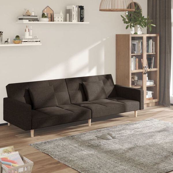 vidaXL Dvosjed na razvlačenje s dva jastuka tamnosmeđi od tkanine