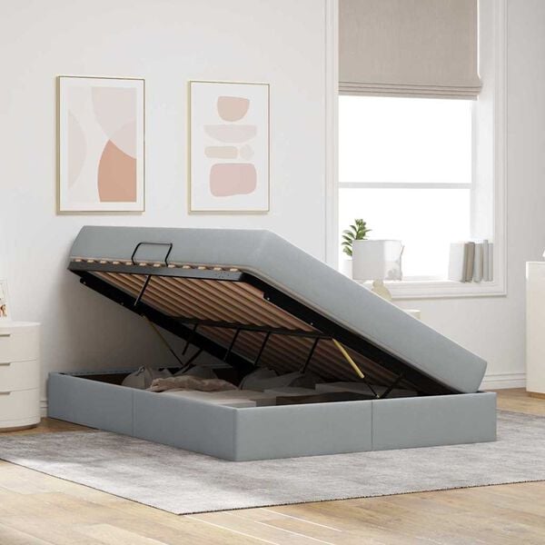 vidaXL Krevet s madracem i skladištem Svijetlo siva 140 x 190 cm
