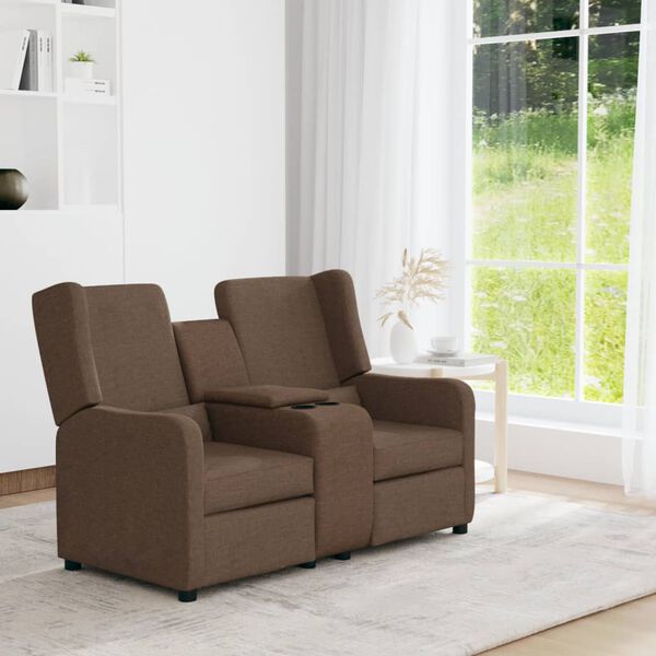 vidaXL Nagibni dvosjed od tkanine s držačem ča&scaron;a smeđi