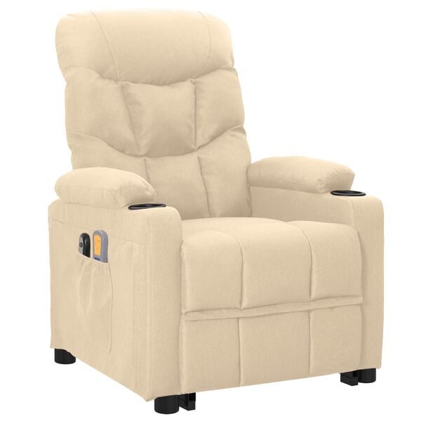 vidaXL Masažna fotelja na podizanje od tkanine krem