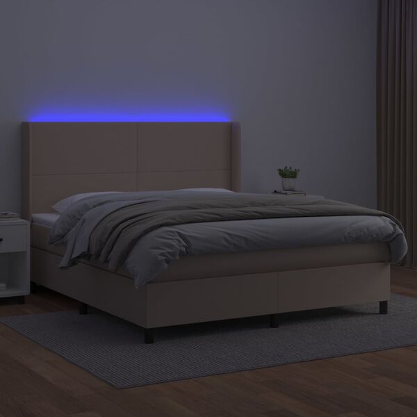 vidaXL Krevet box spring madrac LED cappuccino 160x200cm umjetna koža