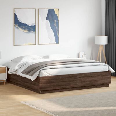 vidaXL Okvir za krevet s LED svjetlima boja hrasta 180 x 200 cm drveni