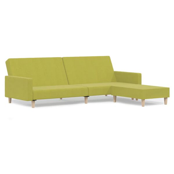 vidaXL Dvosjed na razvlačenje od tkanine s tabureom zeleni