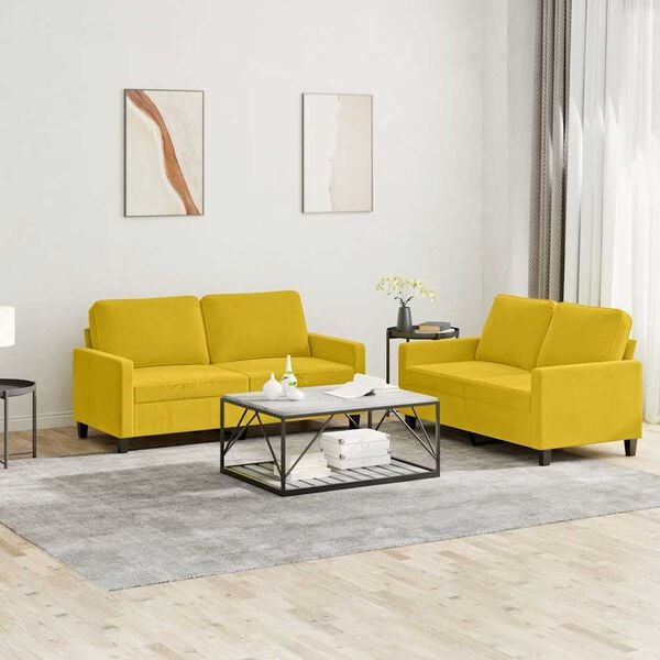 vidaXL 2-dijelni set sofa s jastucima žuti bar&scaron;unasti