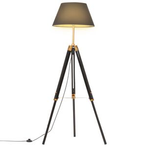 vidaXL Podna svjetiljka s trono&scaron;cem crno-zlatna od tikovine 141 cm